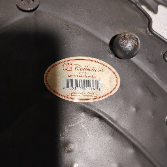 Lot of 2 Fall Items - Footed Metal Leaf Tray & Round Pine Cone Ball - Picture 5 of 8